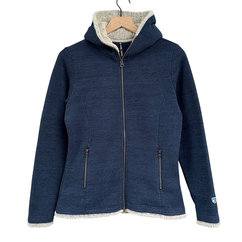 Kuhl Alska Hoody Blue Heathered Full Zip Fleece Sherpa Lined Jacket Womens Small
